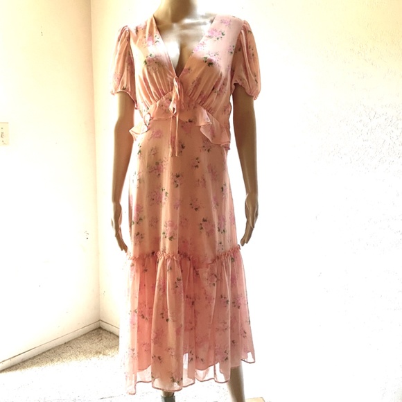 Loveshackfancy X Target Fleur Tiered Midi Dress In Pink Melon SZ 12 - Picture 3 of 7